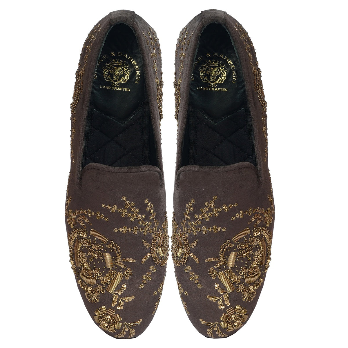 Zardozi Embroidery Slip-On Shoes in Dark Brown Velvet