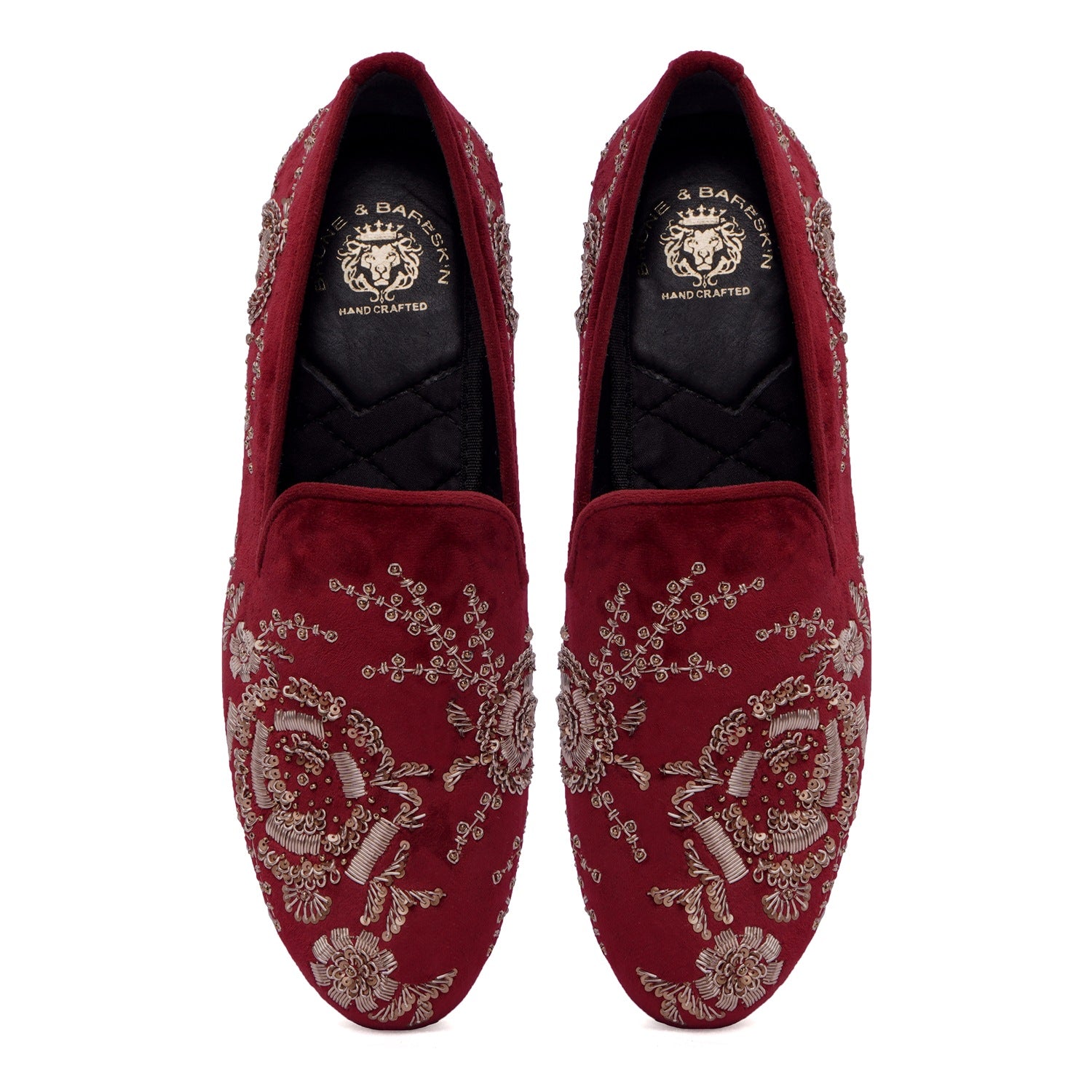 Pink Italian Velvet Slip-On Shoes Wedding Oriented Golden Zardosi Embroidery