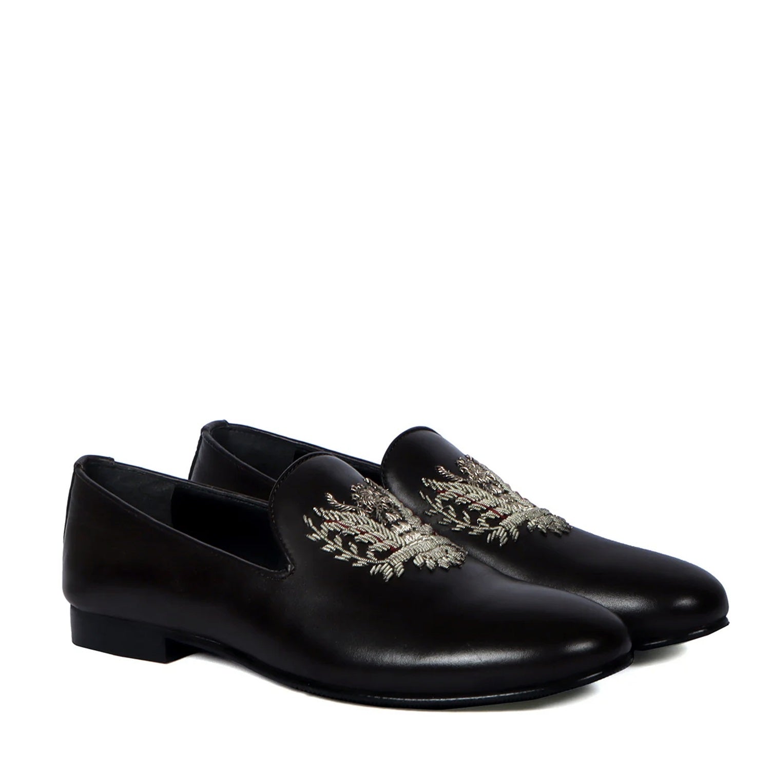 Crown Eagle Zardosi Slip-On Shoes in Black Leather By Brune & Bareskin