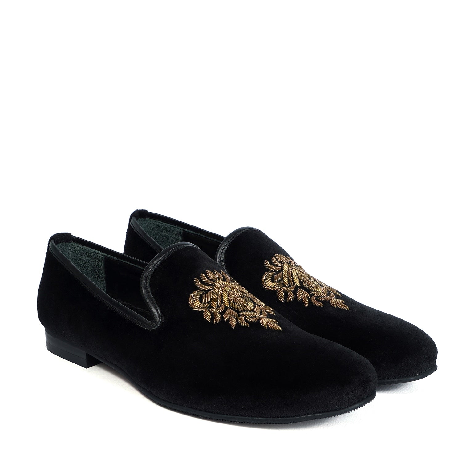Black Velvet Slip-on Shoes with Hand Zardosi Design