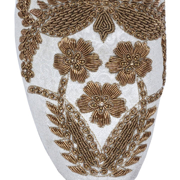 Golden Floral Knitting Hand Zardosi White Slip-On