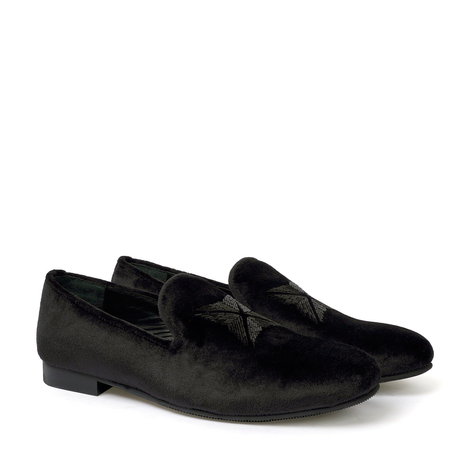 Black Velvet Zardosi Beads Slip-On Shoes