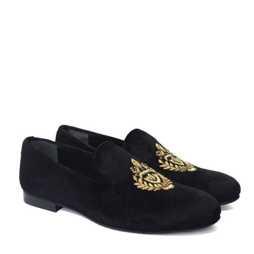 Zardosi Crest Black Slip-On Shoe