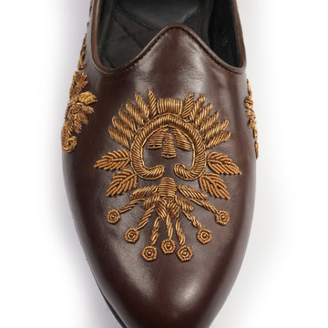 Ethnic Full Zardosi Leather Jalsa in Luxe Dark Brown