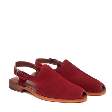 Light Weight Peshawari Sandals in Red Suede Leather For Men By Brune & Bareskin