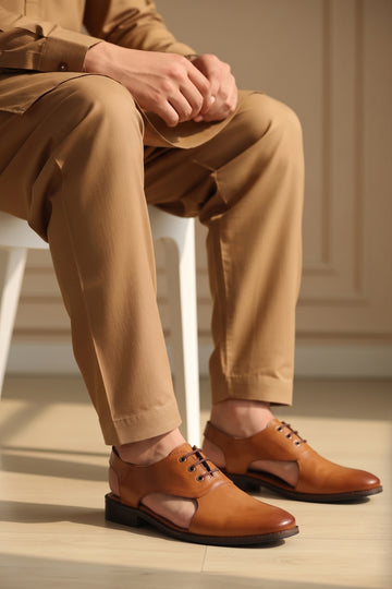 Hand Made Tan Genuine Leather Formal Lace-Up Sandals