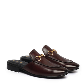 Dark Brown Leather Formal Horsebit Mules With Slipper Opening at The Back (Summer Special) By Brune & Bareskin