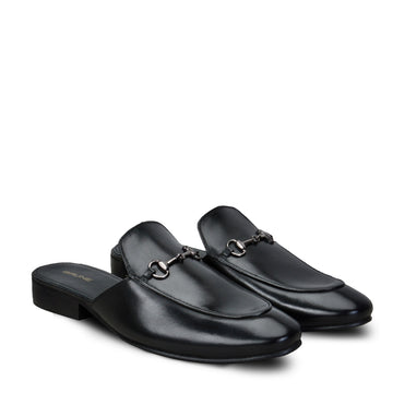 Black Leather Formal Shoe With Slipper Opening At The Back (Summer Special) By Brune & Bareskin
