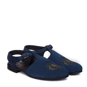 Navy Blue Italian Velvet Men's Peshawari Sandals