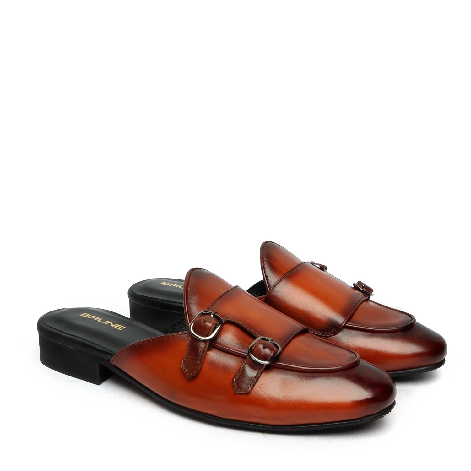 Men's Tan Brush Off Leather Double Monk Mules by Brune & Bareskin