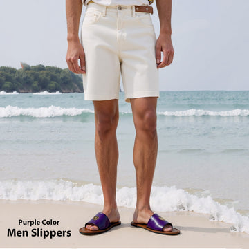 Purple Leather Signature Metal Lion Slide-In Slippers By Brune & Bareskin