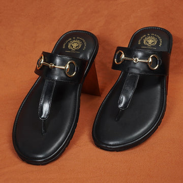 Black Horse-bit Detail Genuine Leather Slippers By Brune & Bareskin