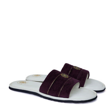 Purple Velvet Strap with White Leather Comfy Base Slide-in Slippers by Brune & Bareskin