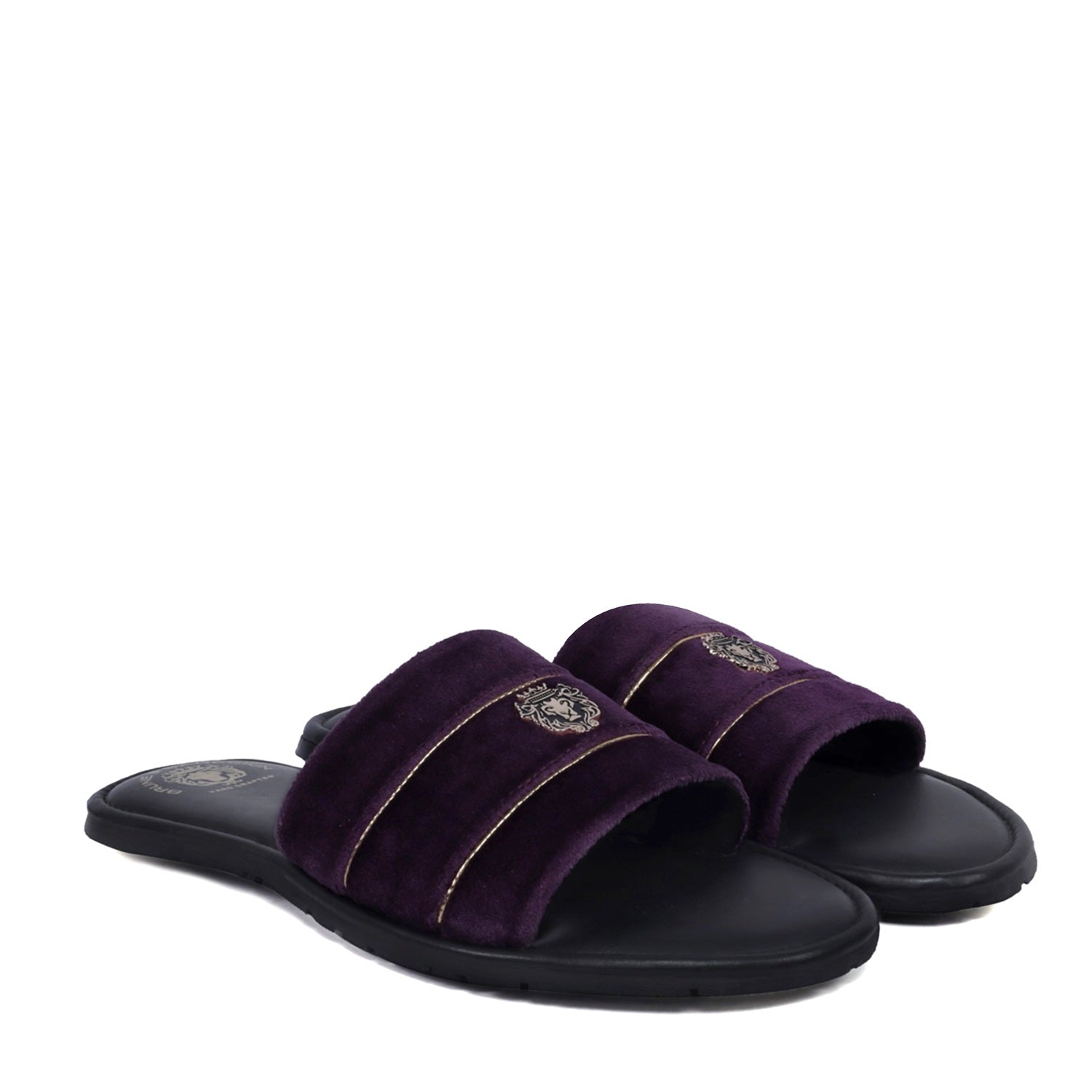 Purple Velvet Strap with Black Leather Comfy Base Slide-in Slippers by Brune & Bareskin