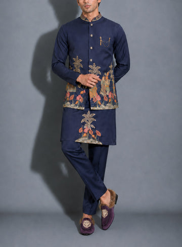 Italian Velvet Purple Furry Mules With Golden Lion Zardosi Embroidery