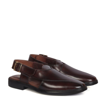 Peshawari Sandals for Men Cross Design Light Weight Dark Brown Leather