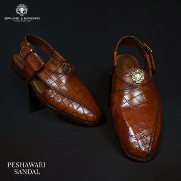 Tan Deep Cut Peshawari Sandals with Light Weight Cross Design
