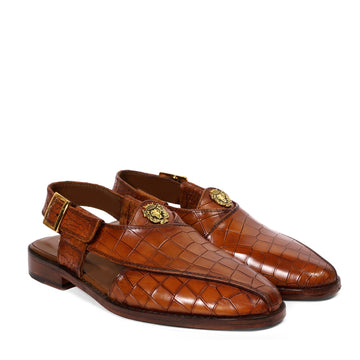 Tan Deep Cut Peshawari Sandals with Light Weight Cross Design