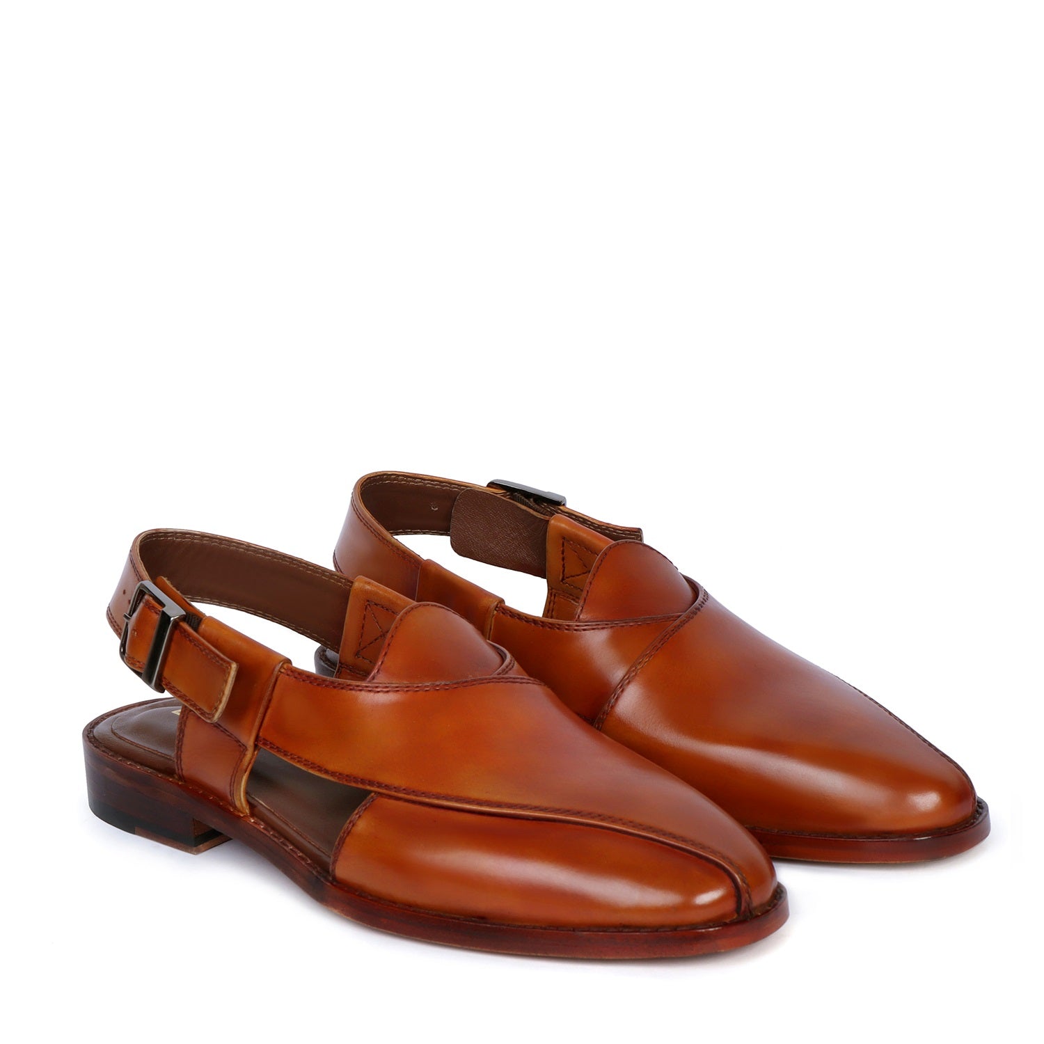 Cross Strap Tan Leather Peshawari Sandals for Men