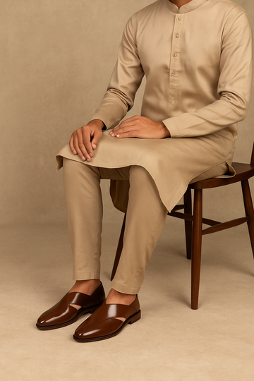 Brush Off Cross Strap Dark  Brown Peshawari Light Weight Sandal