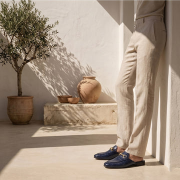 Blue Deep Cut Horsebit Mules