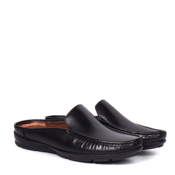 Light Weight loafer Mules in Black Leather