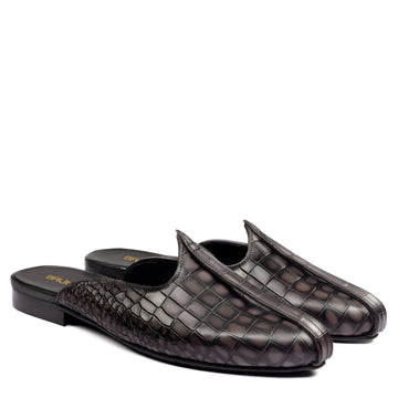 Smokey Grey Croco Embossed Mules