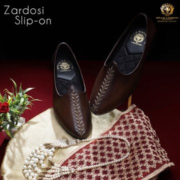 Leaves Stem Hand Zardosi Jalsa in Dark Brown Leather