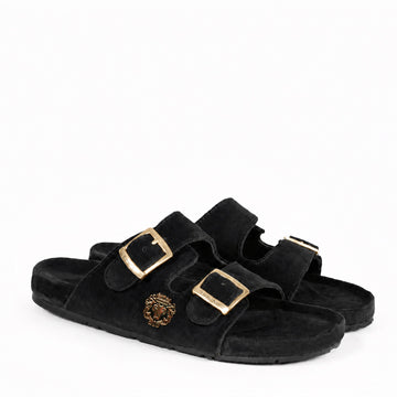Adjustable Buckle Black Velvet Slippers