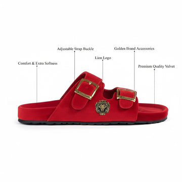 Red Italian Velvet Slippers with Adjustable Buckle Strap