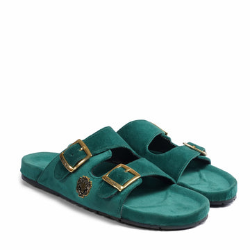 Adjustable Velvet Buckle Slide-in Slipper in Green