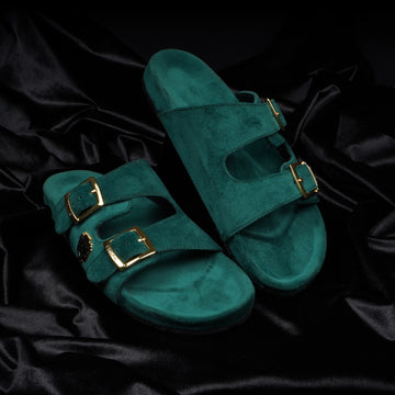 Adjustable Velvet Buckle Slide-in Slipper in Green