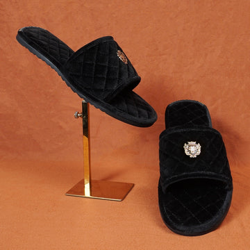 Super Soft Slide-in Slippers in Black Italian Velvet