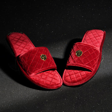 Super Soft  Slide-in Slippers in Red Italian Velvet