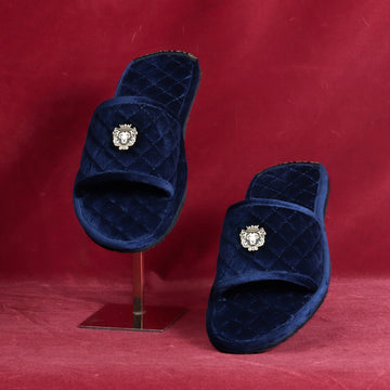 Super Soft Slide-in Slippers in Blue Italian Velvet