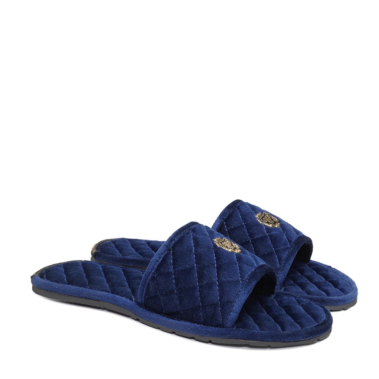 Super Soft Slide-in Slippers in Blue Italian Velvet