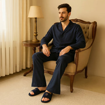 Super Soft Slide-in Slippers in Blue Italian Velvet