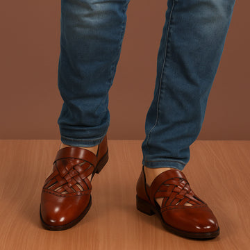 Tan Leather Caligae Peshawari Sandals