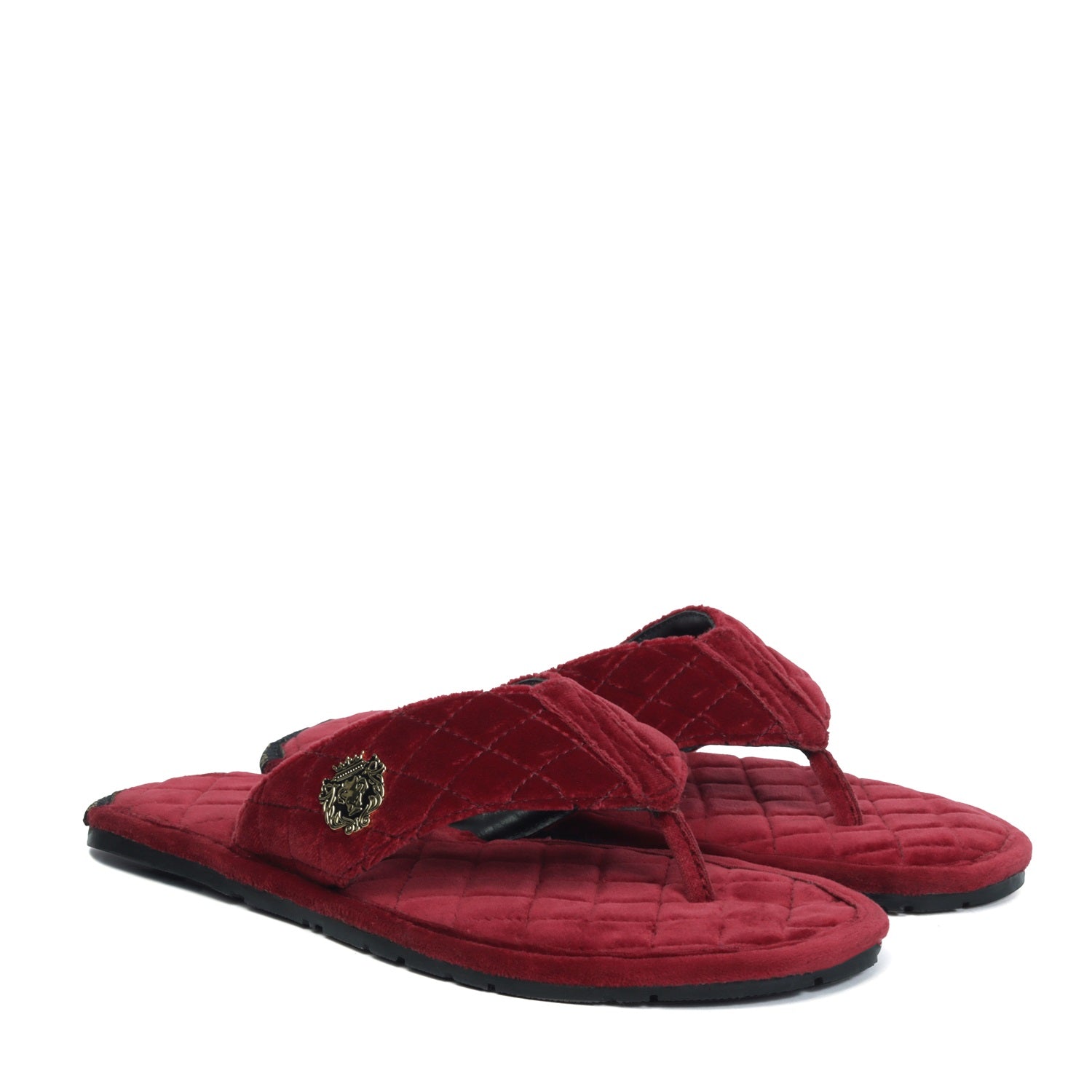 Red V-Strap Velvet Slippers