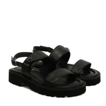 Chunky Men's Sandal with Buckle In Black Leather