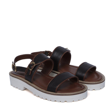 Chunky White Sole Men's Sandal with Golden Finish Buckle In Leather