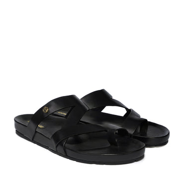 Cross Straps Black Leather Slipper/Sandal