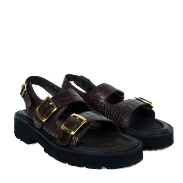 Men's chunky sole sandals in Dark Brown Deep Cut Leather