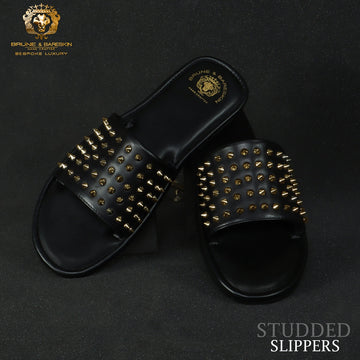 Studded Black Slide-in Slipper For Men
