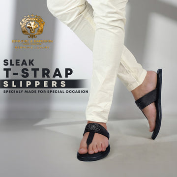 Saffiano T-Strap Black Slide-in Slipper