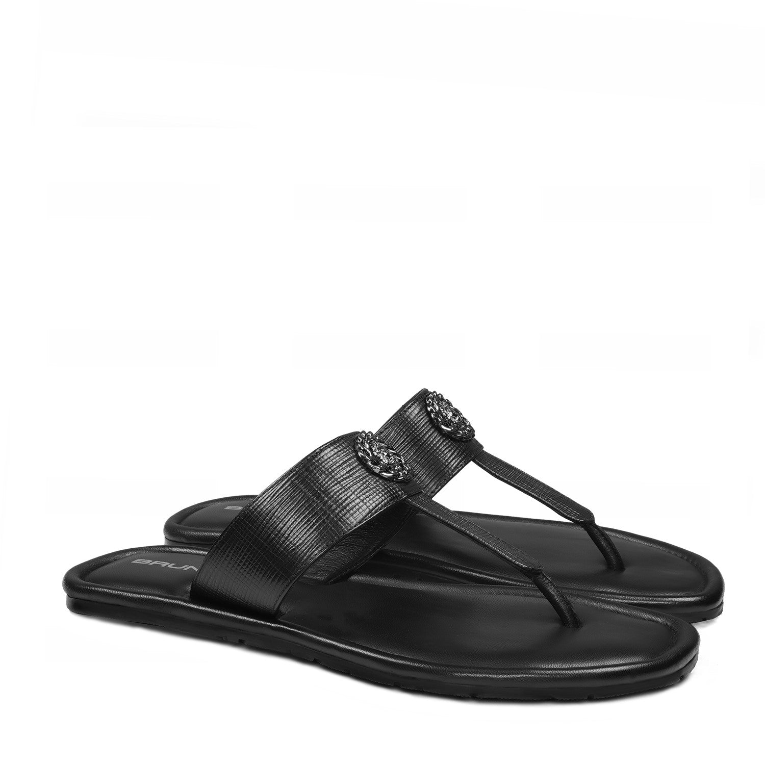 Saffiano T-Strap Black Slide-in Slipper