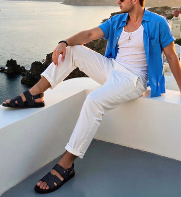 Luxury Black Exotic Stingray Leather Adjustable Strap Sandals