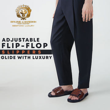 Adjustable Strap Flip-Flop Slipper in Tan Leather