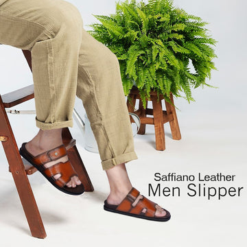 Tan Summer Slipper/Sandal in Saffiano Leather