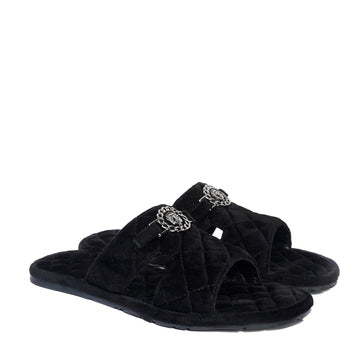 Italian Black Velvet Slipper with Diamond Stitched Broader Toe Strap